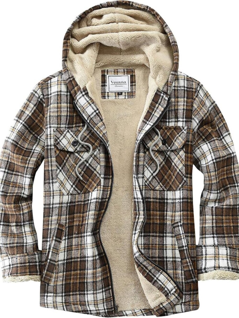 Cozy Men's Fleece Lined Zip Up Flannel Jacket with Hood - Perfect for Fall!